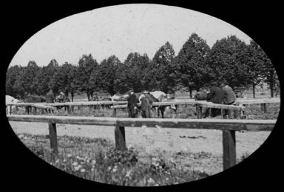 Män och kreatur vid träräcken
Nyckelord: Ko