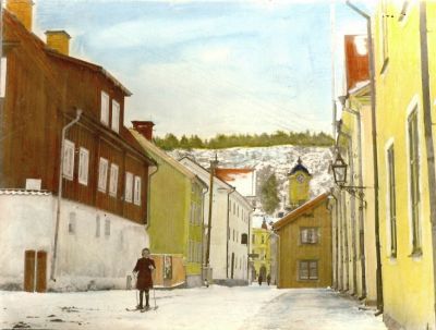 Vintrig gatuvy
Nyckelord: Skidor