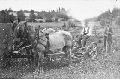 2 män i lantarbete
Nyckelord: Häst