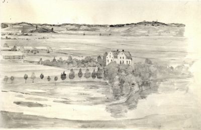 Foto av tavla med landskapsmotiv
